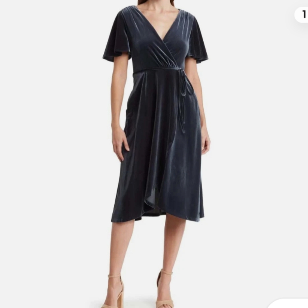 NWT Vince Camuto Velvet Elegant Navy Wrap Dress Size 16